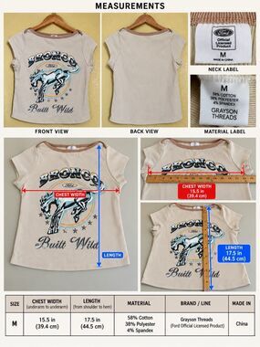 Ford Bronco Womens M Ribbed Baby Tee Cream Western Graphic Built Wild